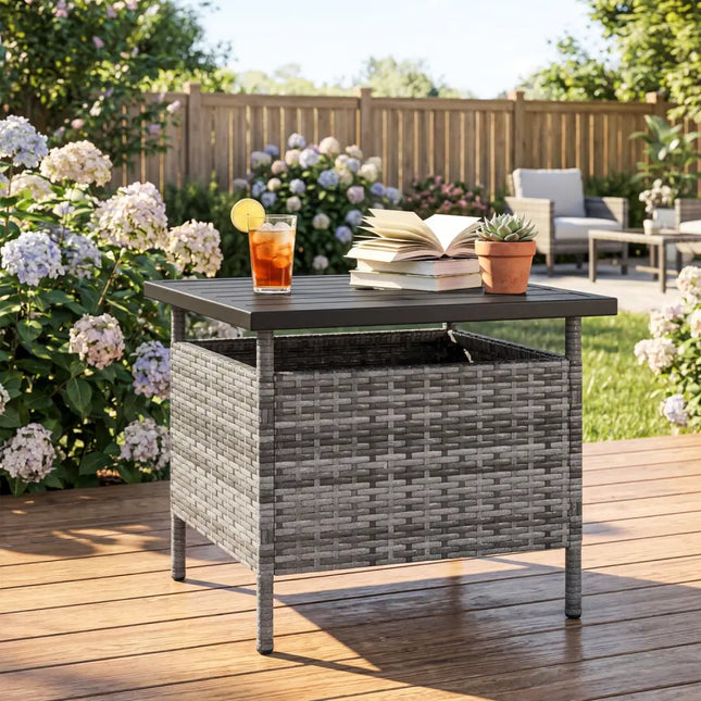 Patio Square Wicker Side Table with Umbrella Hole for Yard-Gray - Gray - Patio Coffee Tables