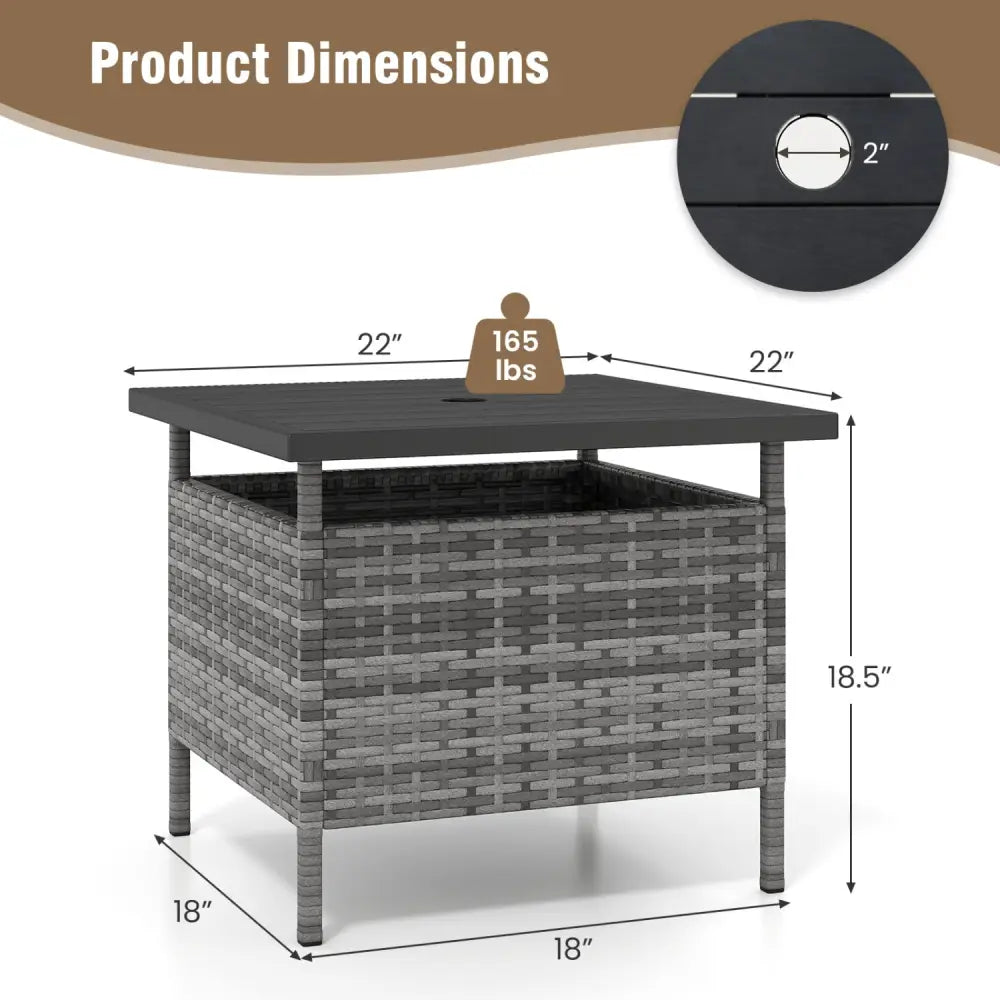 Patio Square Wicker Side Table with Umbrella Hole for Yard-Gray - Gray - Patio Coffee Tables