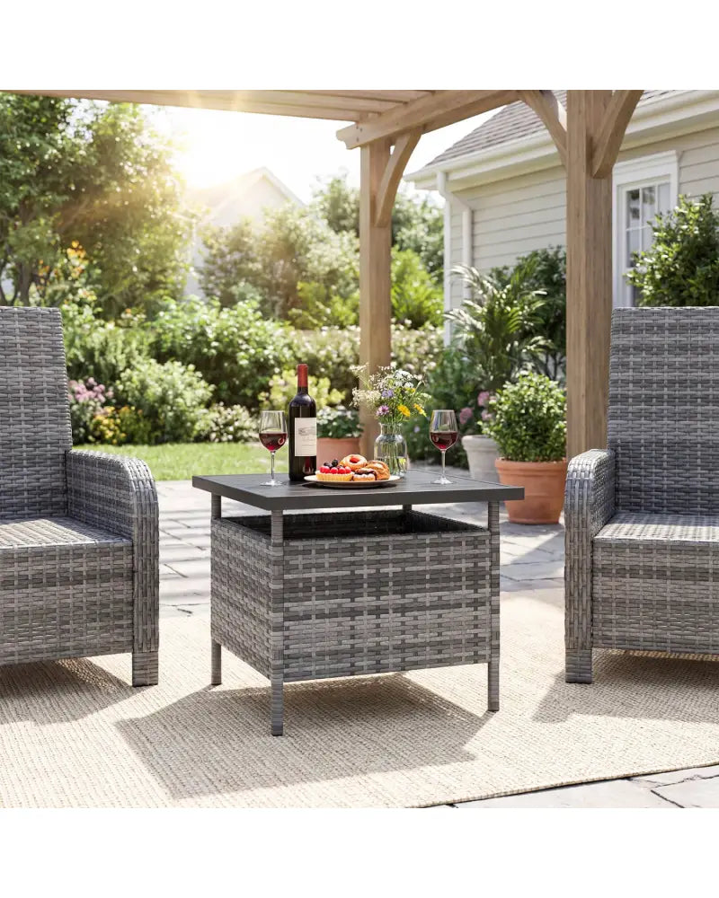 Patio Square Wicker Side Table with Umbrella Hole for Yard-Gray - Gray - Patio Coffee Tables
