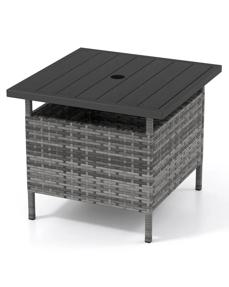 Patio Square Wicker Side Table with Umbrella Hole for Yard-Gray - Gray - Patio Coffee Tables