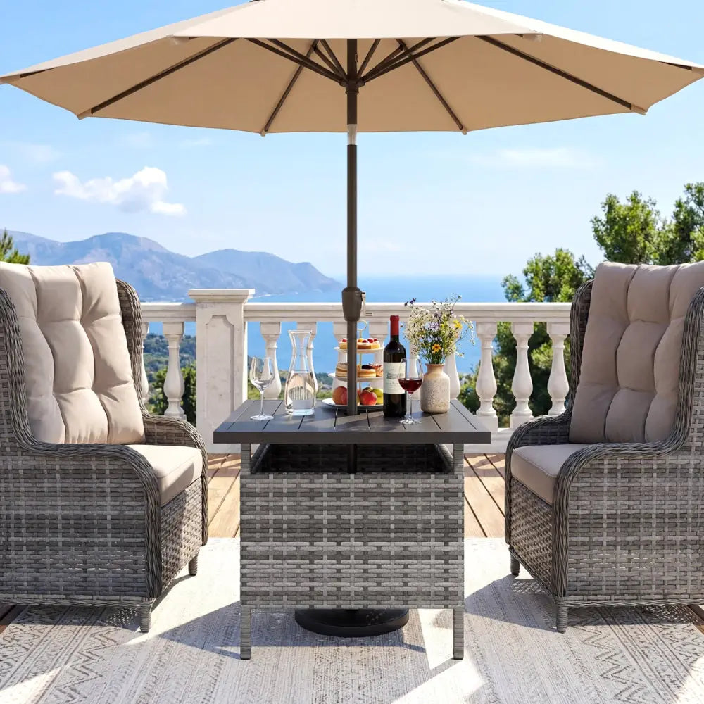 Patio Square Wicker Side Table with Umbrella Hole for Yard-Gray - Gray - Patio Coffee Tables