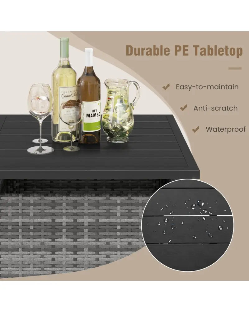Patio Square Wicker Side Table with Umbrella Hole for Yard-Gray - Gray - Patio Coffee Tables