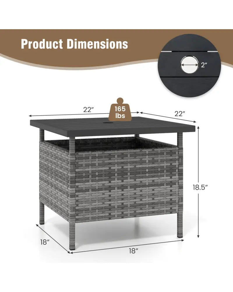 Patio Square Wicker Side Table with Umbrella Hole for Yard-Gray - Gray - Patio Coffee Tables