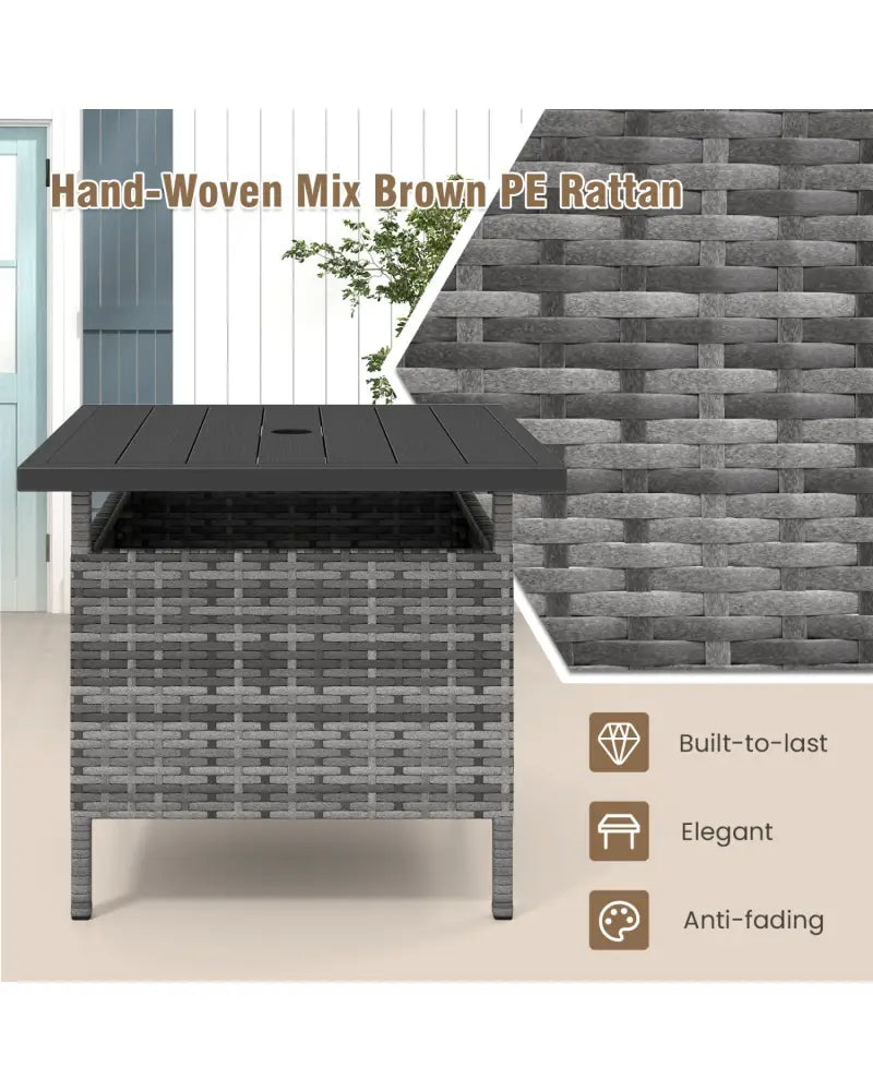Patio Square Wicker Side Table with Umbrella Hole for Yard-Gray - Gray - Patio Coffee Tables