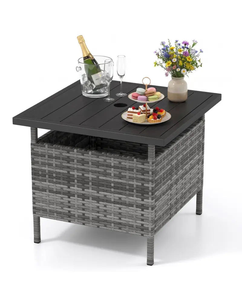 Patio Square Wicker Side Table with Umbrella Hole for Yard-Gray - Gray - Patio Coffee Tables