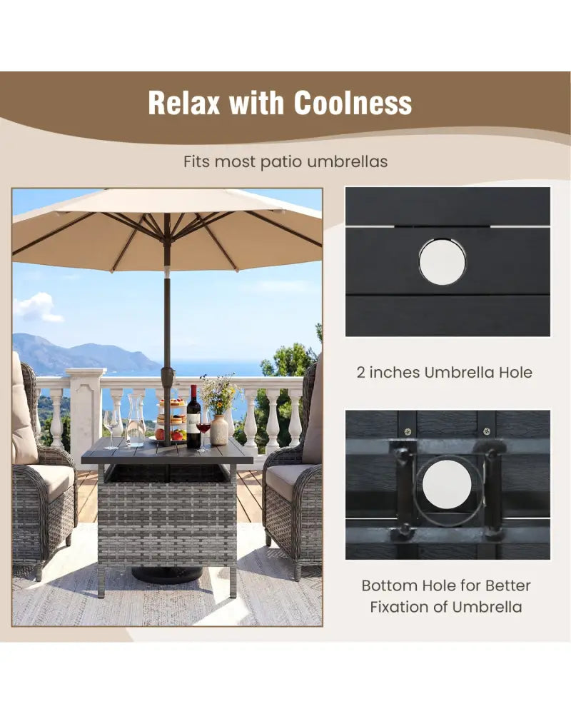 Patio Square Wicker Side Table with Umbrella Hole for Yard-Gray - Gray - Patio Coffee Tables
