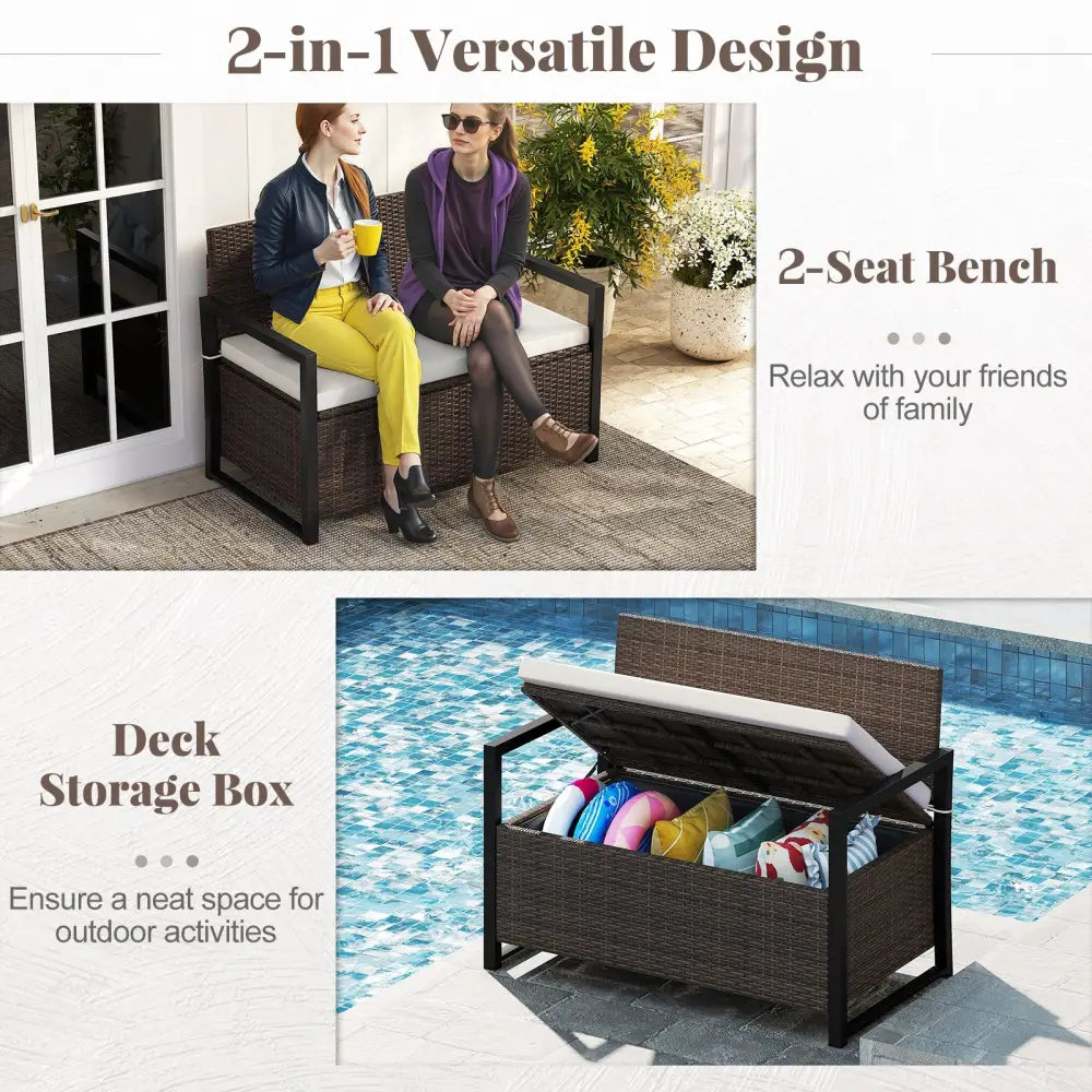 Patio Storage Bench-Mix Brown and Off White - Brown & White - Sheds & Outdoor Storage