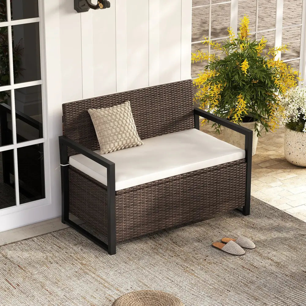 Patio Storage Bench-Mix Brown and Off White - Brown & White - Sheds & Outdoor Storage