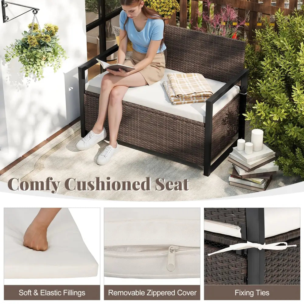 Patio Storage Bench-Mix Brown and Off White - Brown & White - Sheds & Outdoor Storage