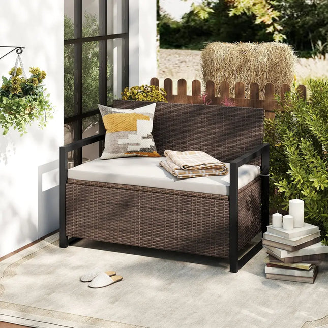 Patio Storage Bench-Mix Brown and Off White - Brown & White - Sheds & Outdoor Storage