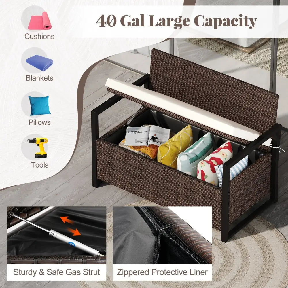 Patio Storage Bench-Mix Brown and Off White - Brown & White - Sheds & Outdoor Storage