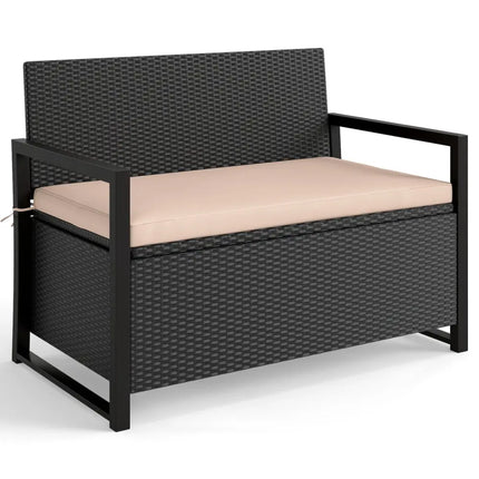 Patio Storage Bench Outdoor Wicker Loveseat with Built-in Storage - Brown - Sheds & Outdoor Storage