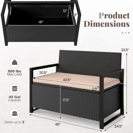 Patio Storage Bench Outdoor Wicker Loveseat with Built-in Storage - Brown - Sheds & Outdoor Storage