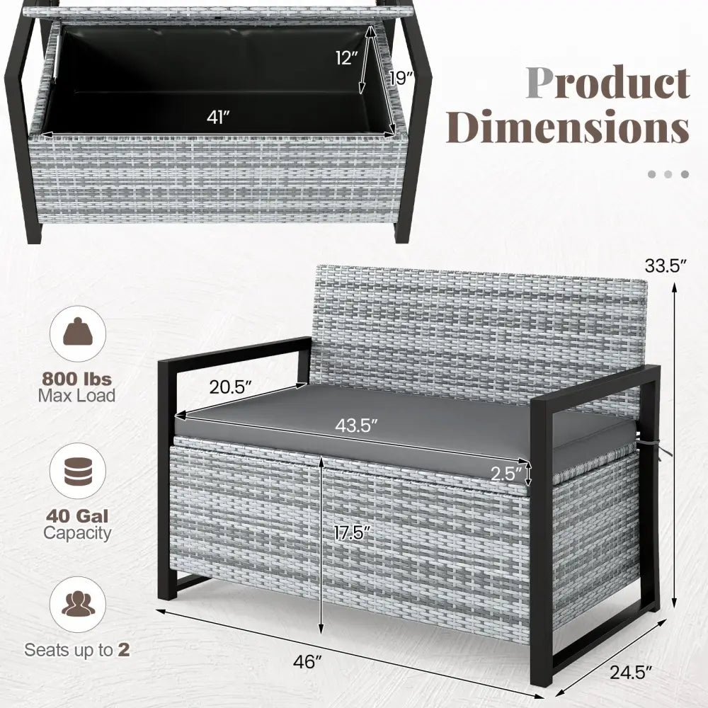 Patio Storage Bench Outdoor Wicker Loveseat with Built-in Storage-Gray - Gray - Sheds & Outdoor Storage