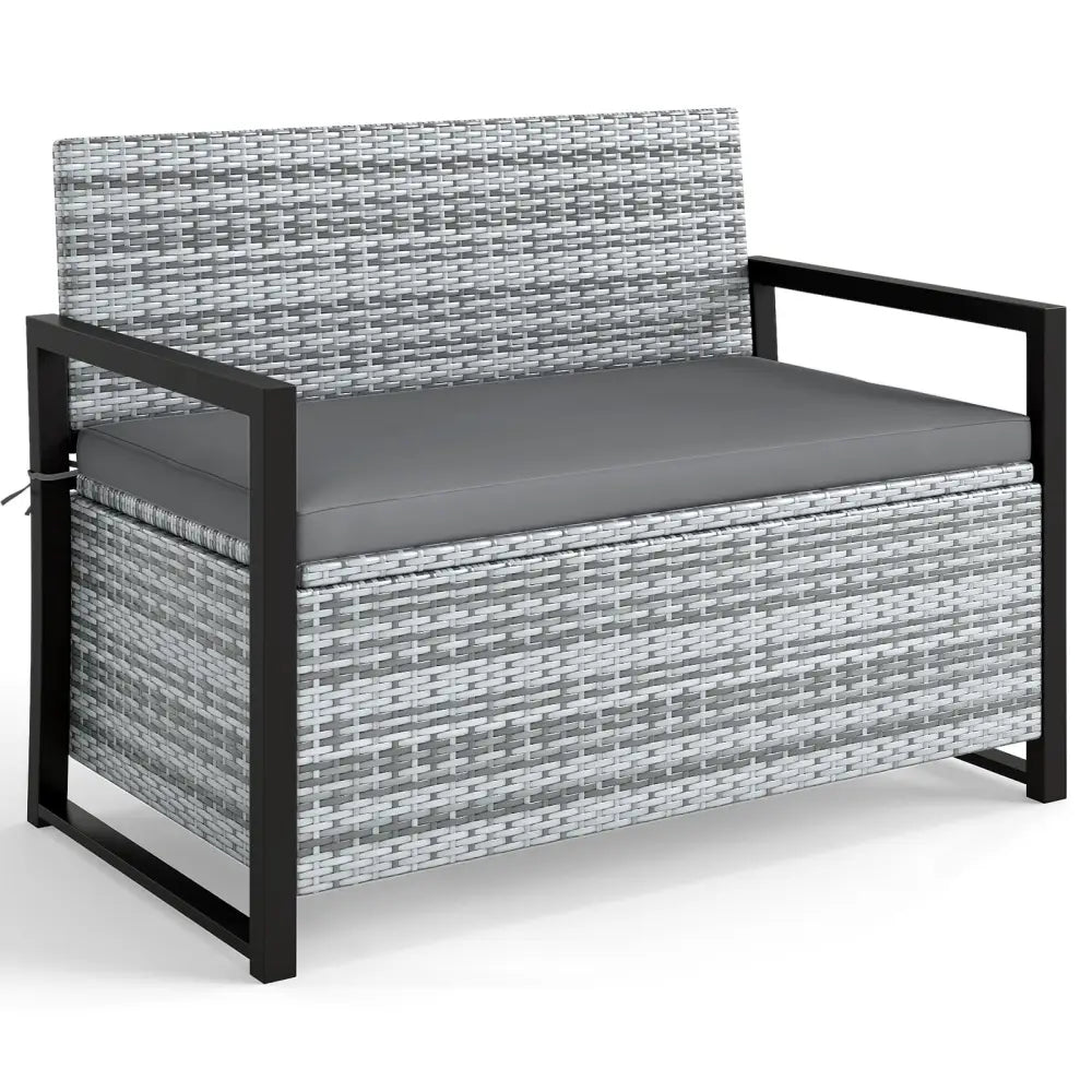 Patio Storage Bench Outdoor Wicker Loveseat with Built-in Storage-Gray - Gray - Sheds & Outdoor Storage