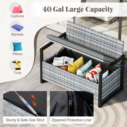 Patio Storage Bench Outdoor Wicker Loveseat with Built-in Storage-Gray - Gray - Sheds & Outdoor Storage