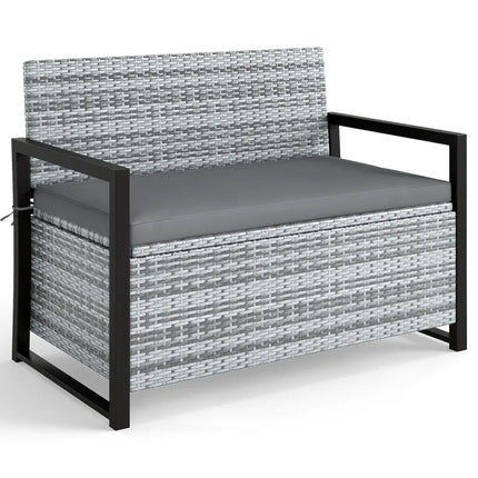 Patio Storage Bench Outdoor Wicker Loveseat with Built-in Storage-Gray - Gray - Sheds & Outdoor Storage