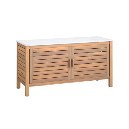 Patio Storage Cabinet 2-Door Acacia Wood Storage Container with Faux Marble Top - Sheds & Outdoor Storage