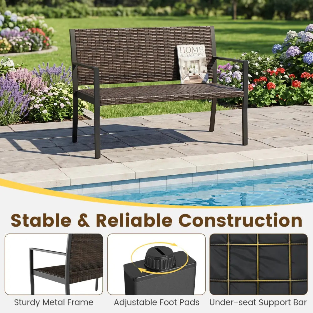 Patio Sun-Proof Rattan Loveseat with Soft Sponge Seat-Brown - Brown - Patio Rocking Chairs & Gliders