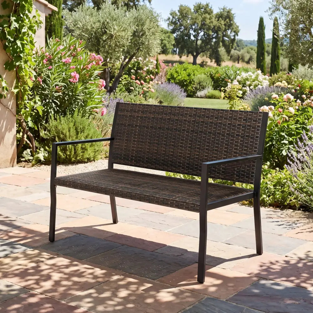 Patio Sun-Proof Rattan Loveseat with Soft Sponge Seat-Brown - Brown - Patio Rocking Chairs & Gliders