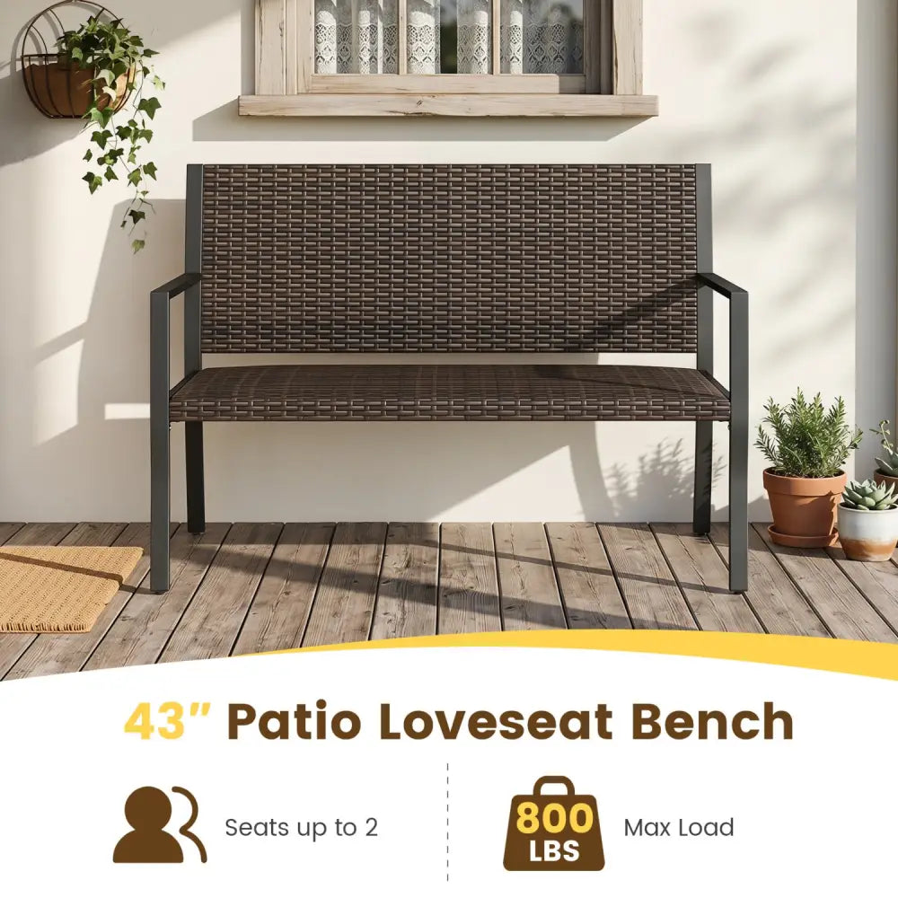 Patio Sun-Proof Rattan Loveseat with Soft Sponge Seat-Brown - Brown - Patio Rocking Chairs & Gliders