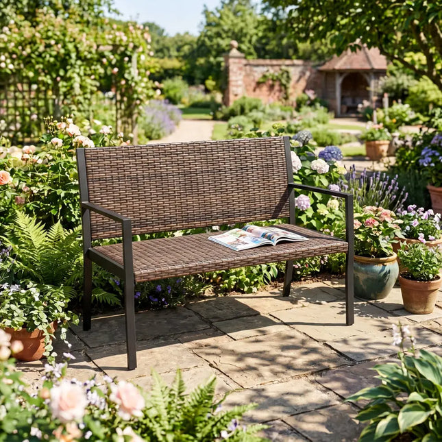 Patio Sun-Proof Rattan Loveseat with Soft Sponge Seat-Brown - Brown - Patio Rocking Chairs & Gliders