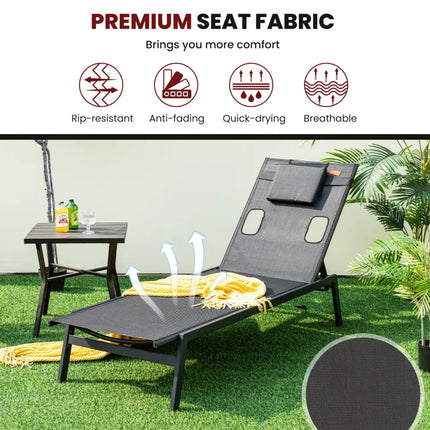 Patio Sunbathing Lounge Chair 5-Position Adjustable Tanning Chair-Black - Black - Outdoor Chaise Lounges