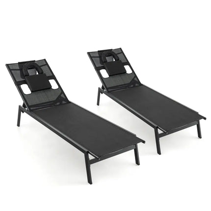 Patio Sunbathing Lounge Chair 5-Position Adjustable Tanning Chair-Black - Black - Outdoor Chaise Lounges
