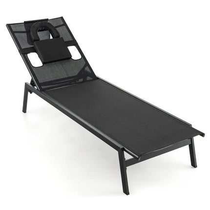 Patio Sunbathing Lounge Chair 5-Position Adjustable Tanning Chair-Black - Black - Outdoor Chaise Lounges