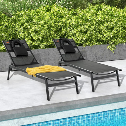 Patio Sunbathing Lounge Chair 5-Position Adjustable Tanning Chair-Black - Black - Outdoor Chaise Lounges