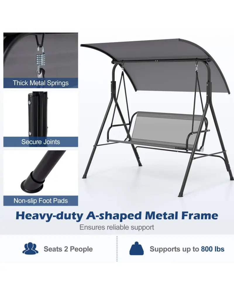 Patio Swing Chair with Adjustable Canopy & Removable Cushion and Metal Stand-Gray - Gray - Porch Swings