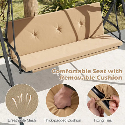 Patio Swing Chair with Adjustable Canopy & Removable Cushion and Metal Stand-Beige - Beige - Porch Swings