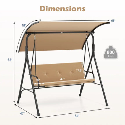 Patio Swing Chair with Adjustable Canopy & Removable Cushion and Metal Stand-Beige - Beige - Porch Swings