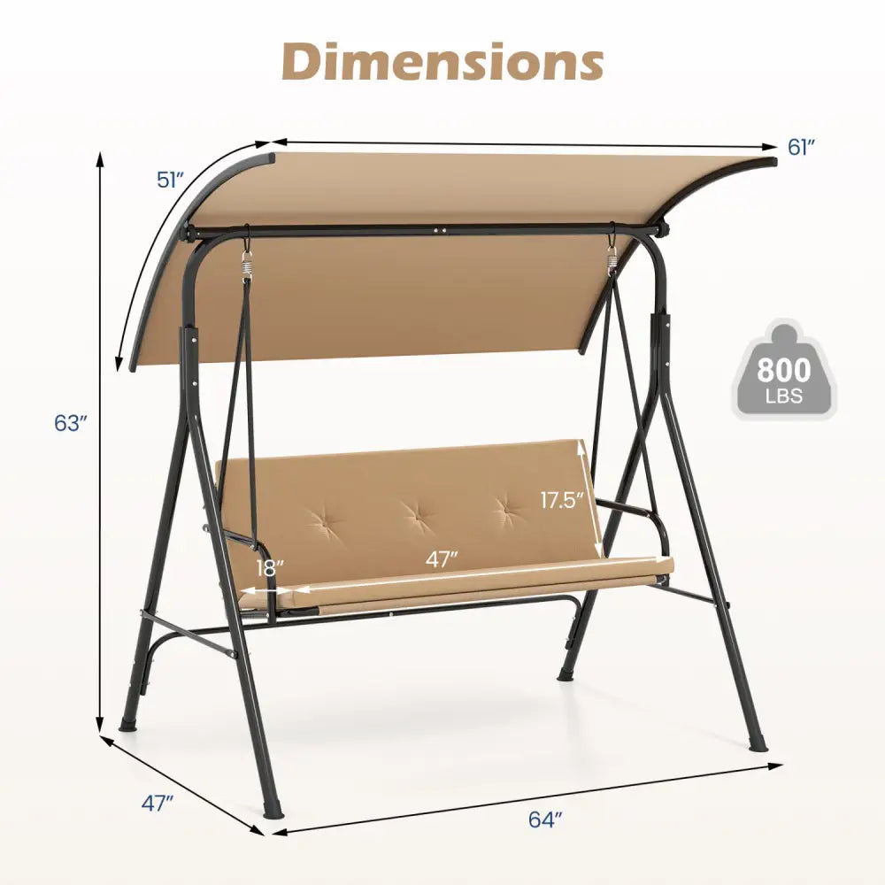 Patio Swing Chair with Adjustable Canopy & Removable Cushion and Metal Stand-Beige - Beige - Porch Swings