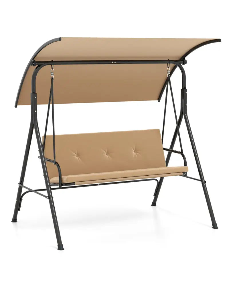 Patio Swing Chair with Adjustable Canopy & Removable Cushion and Metal Stand-Beige - Beige - Porch Swings
