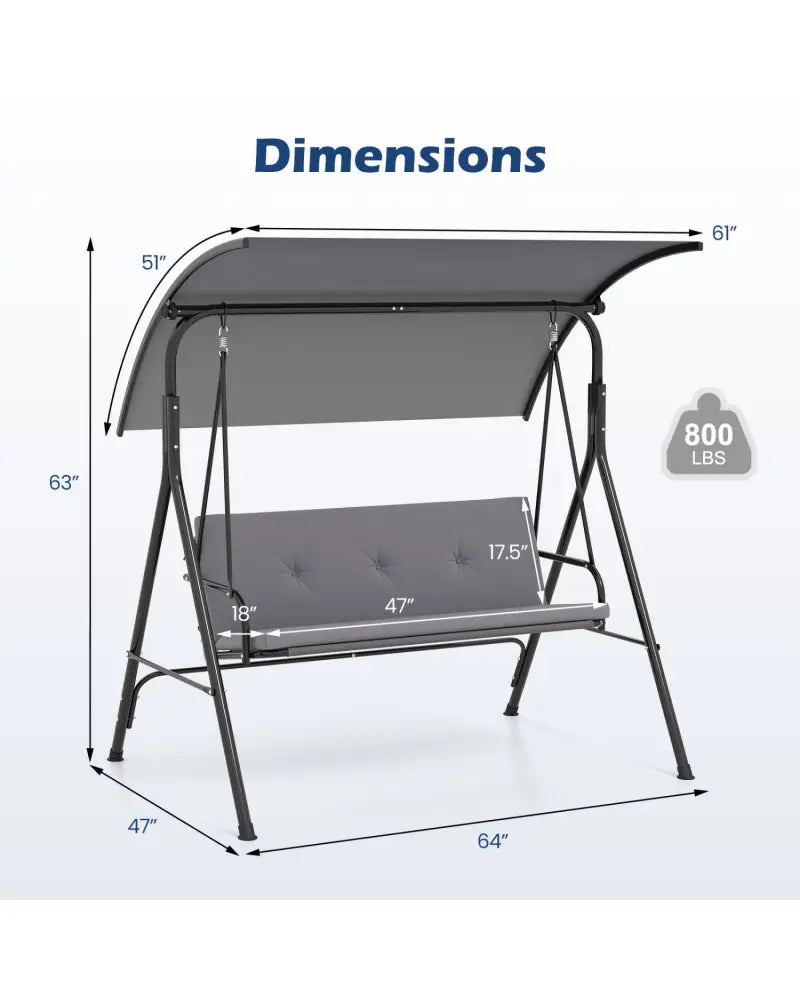 Patio Swing Chair with Adjustable Canopy & Removable Cushion and Metal Stand-Gray - Gray - Porch Swings
