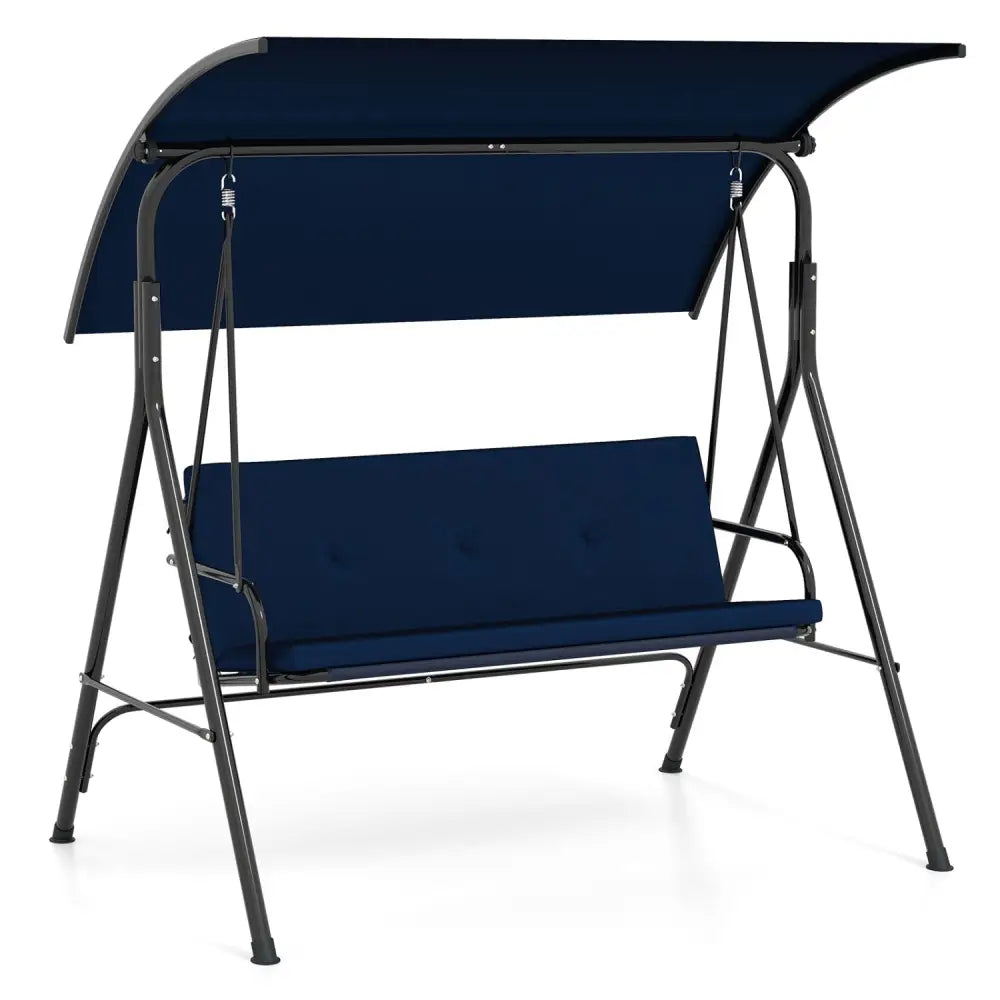 Patio Swing Chair with Adjustable Canopy & Removable Cushion and Metal Stand-Navy - Navy - Porch Swings