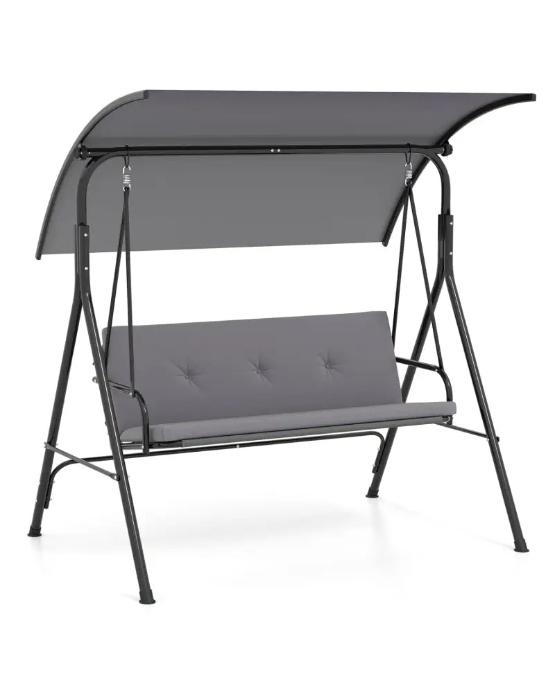 Patio Swing Chair with Adjustable Canopy & Removable Cushion and Metal Stand-Gray - Gray - Porch Swings