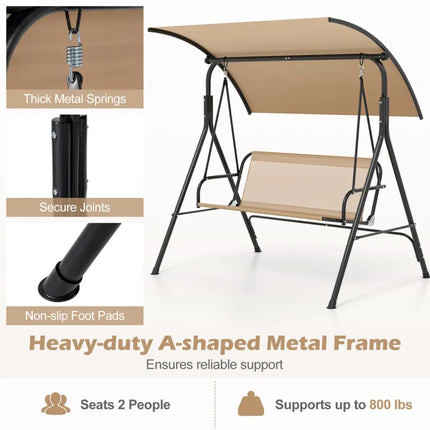 Patio Swing Chair with Adjustable Canopy & Removable Cushion and Metal Stand-Beige - Beige - Porch Swings