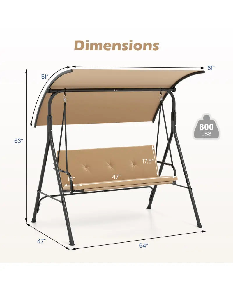 Patio Swing Chair with Adjustable Canopy & Removable Cushion and Metal Stand-Beige - Beige - Porch Swings