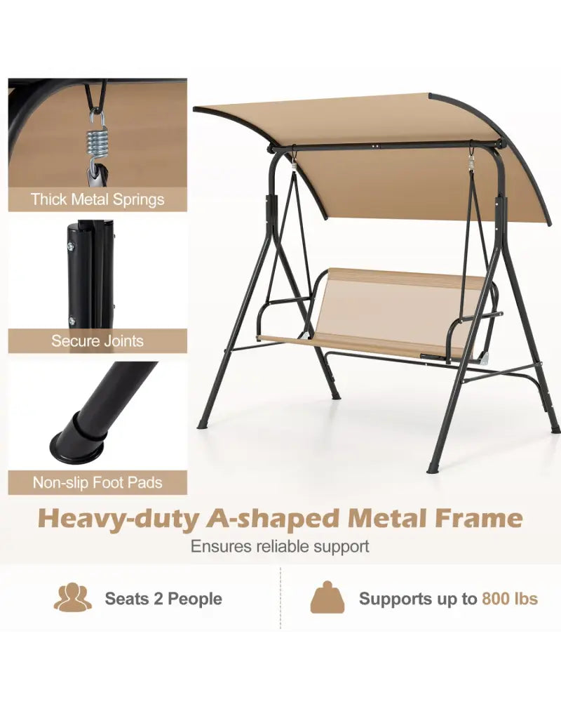 Patio Swing Chair with Adjustable Canopy & Removable Cushion and Metal Stand-Beige - Beige - Porch Swings