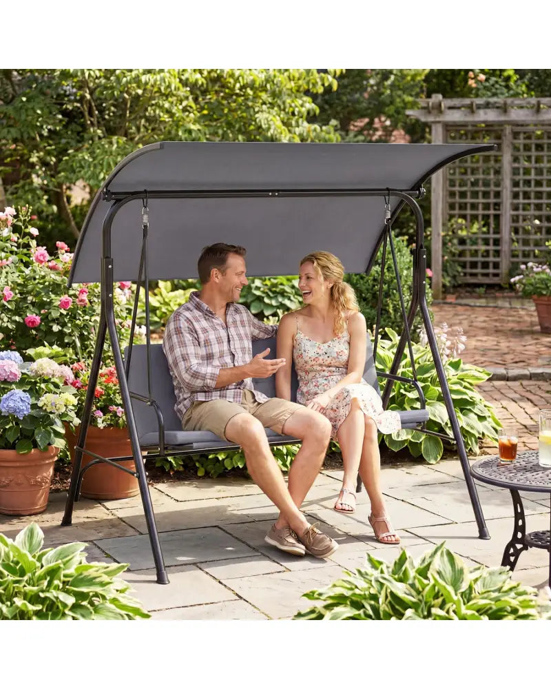 Patio Swing Chair with Adjustable Canopy & Removable Cushion and Metal Stand-Gray - Gray - Porch Swings