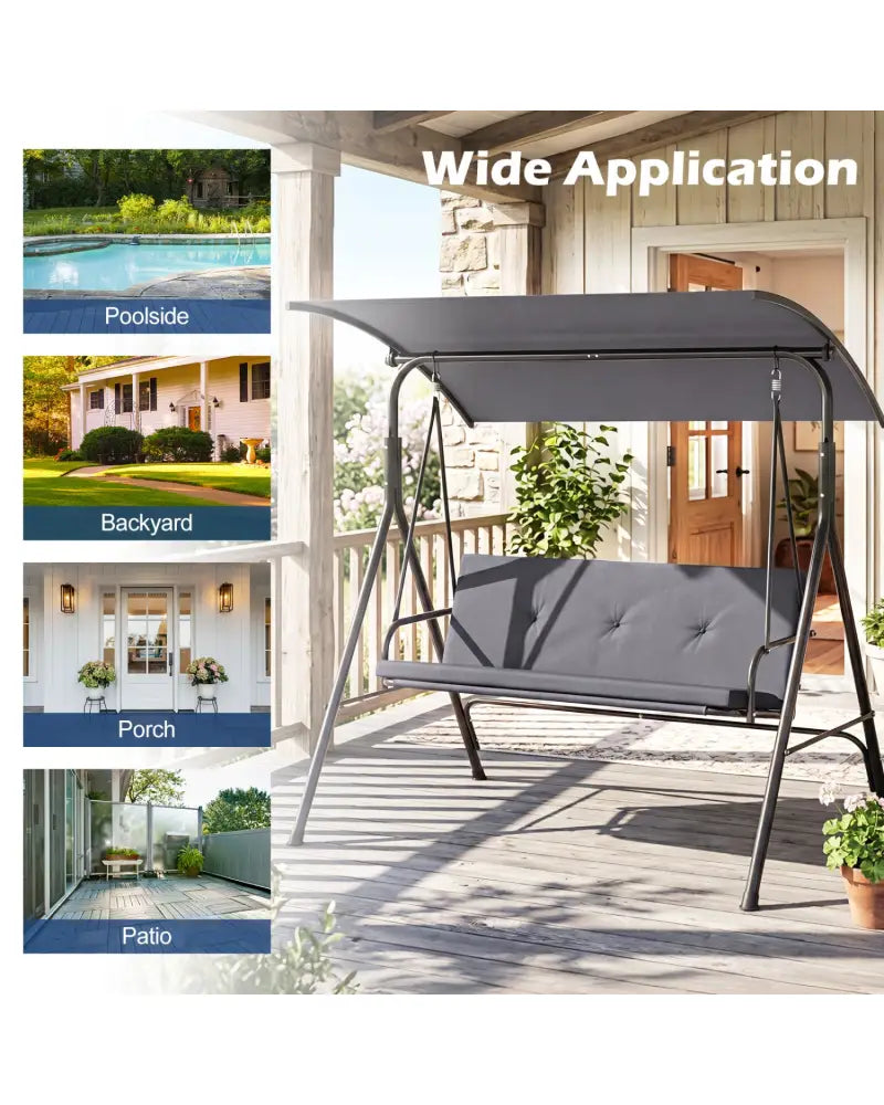 Patio Swing Chair with Adjustable Canopy & Removable Cushion and Metal Stand-Gray - Gray - Porch Swings