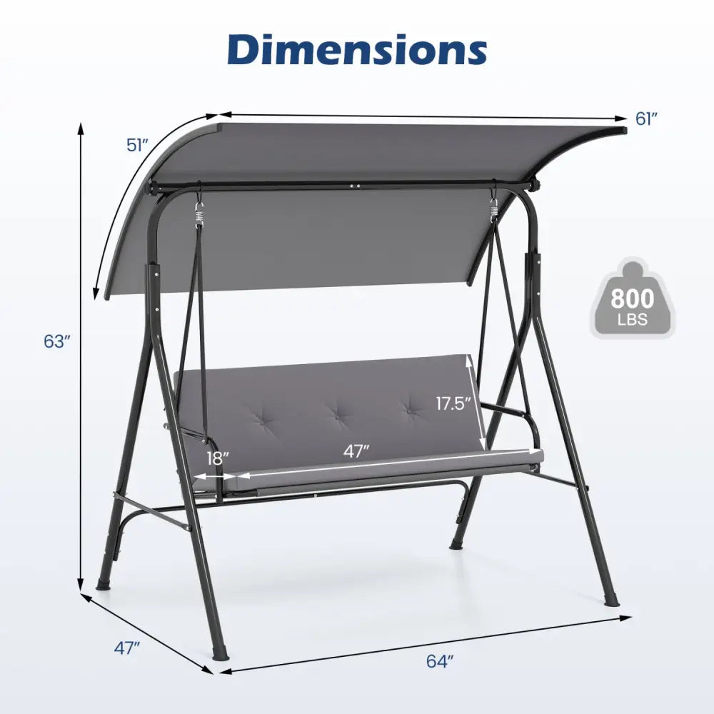 Patio Swing Chair with Adjustable Canopy & Removable Cushion and Metal Stand-Gray - Gray - Porch Swings