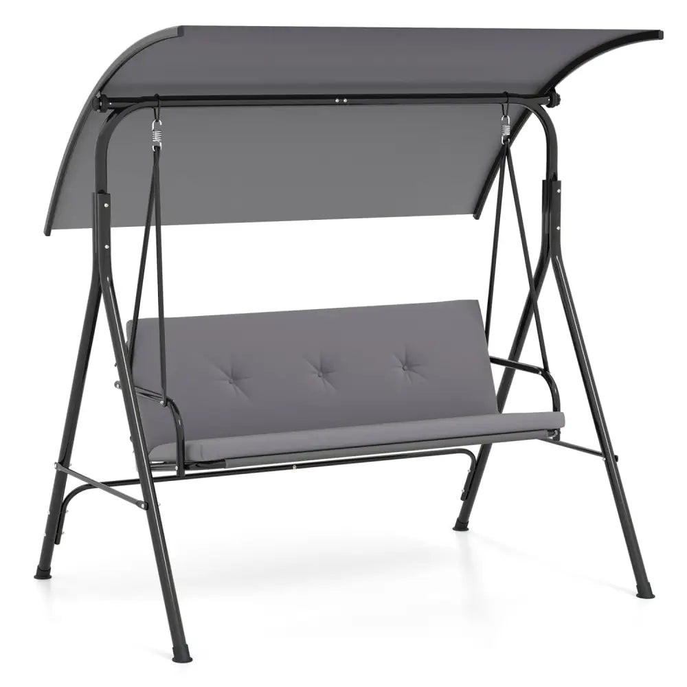 Patio Swing Chair with Adjustable Canopy & Removable Cushion and Metal Stand-Gray - Gray - Porch Swings