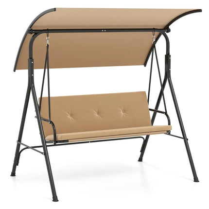 Patio Swing Chair with Adjustable Canopy & Removable Cushion and Metal Stand-Beige - Beige - Porch Swings