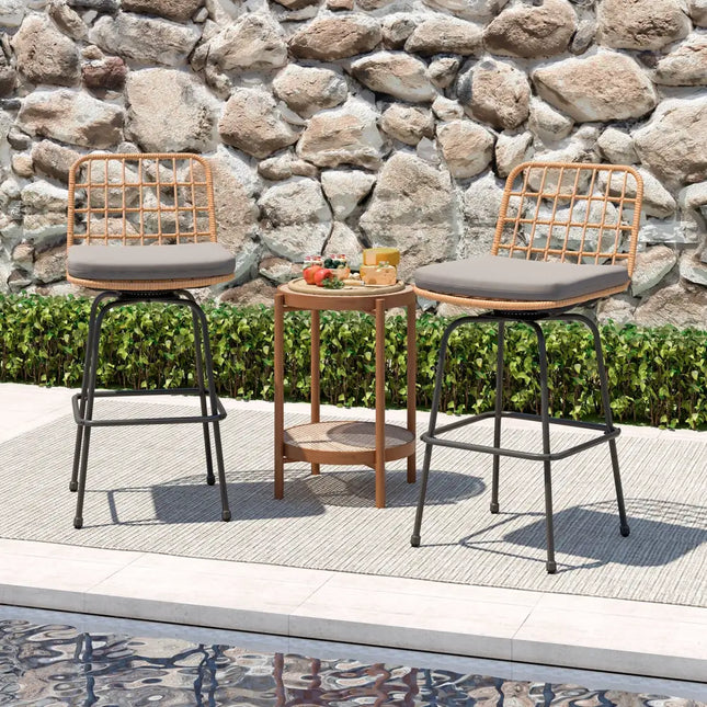 Patio Swivel Barstools Set of 2 with Soft Seat Cushions-Gray - Gray - Patio Dining Chairs