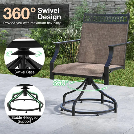 Patio Swivel Dining Chairs Set of 2 with Heavy-duty Metal Frame and Armrests-Brown - Brown - Patio Dining Chairs