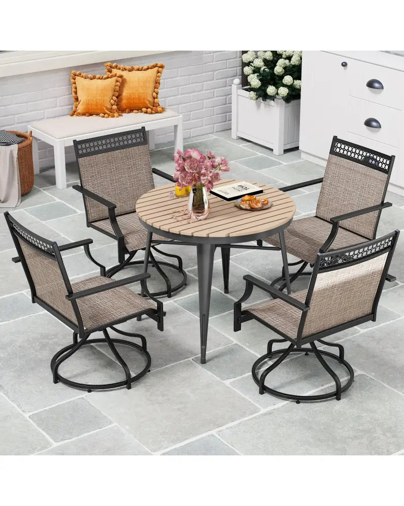 Patio Swivel Dining Chairs Set of 2 with Heavy-duty Metal Frame and Armrests-Brown - Brown - Patio Dining Chairs