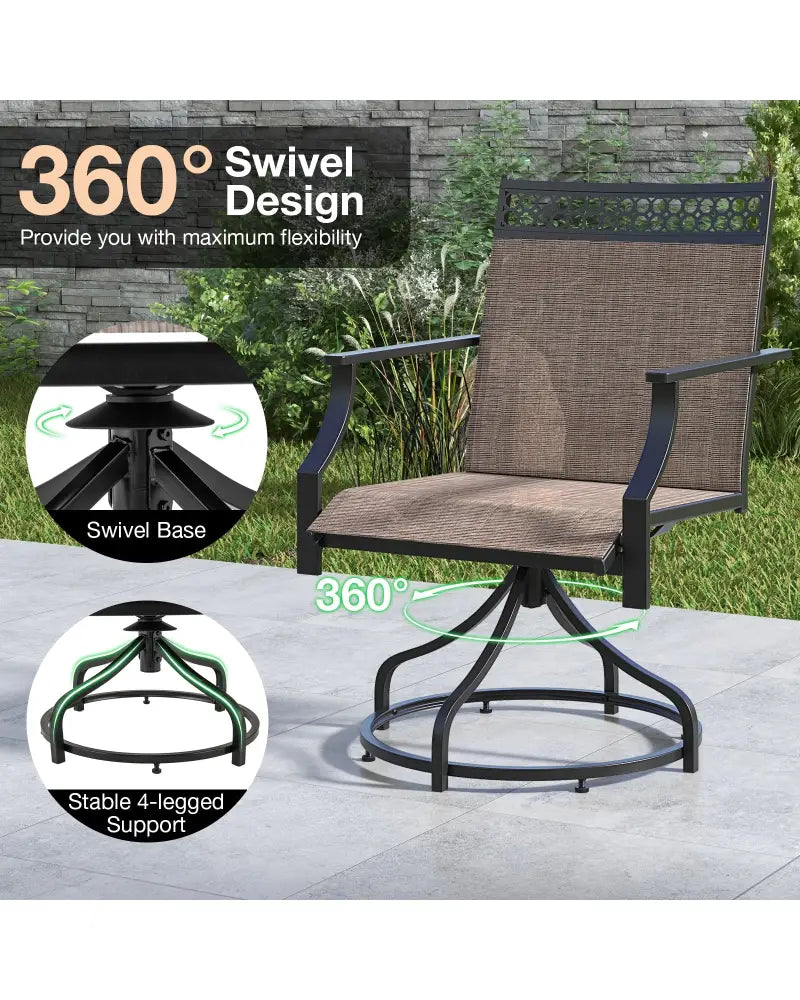 Patio Swivel Dining Chairs Set of 2 with Heavy-duty Metal Frame and Armrests-Brown - Brown - Patio Dining Chairs